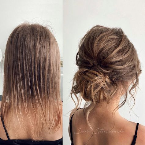 Boho Chignon for Thin Hair Midi Hair, Wavy Updo, Easy Updo, Easy Updo Hairstyles, Bridesmaids Hair, Guest Hair, Mother Of The Bride Hair, Bridesmaid Hair Makeup, Up Dos For Medium Hair