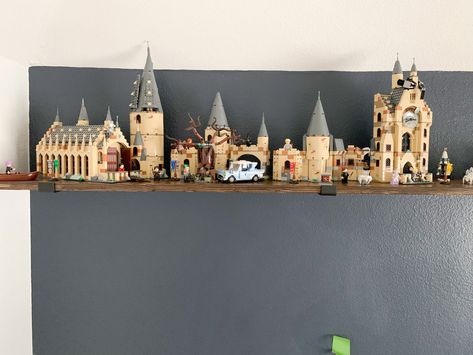 Displaying Lego Sets, Lego Bookshelf Display, How To Display Legos, Adult Lego Display, Lego Harry Potter Display, Lego Display Ideas Adult, Harry Potter Lego Display, Harry Potter Lego Display Ideas, How To Display Lego Sets