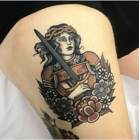 Joan of Arc Portrait Tattoo | Tattoo Ideas and Inspiration | Adriana Maluquer Joan Of Art Tattoo, Trap Tattoos For Women, Crow Tattoo Design, Lotr Tattoo, American Traditional Tattoo Ideas, Traditional Tattoo Ideas, Birthday Tattoo, Nice Meeting You, Crow Tattoo