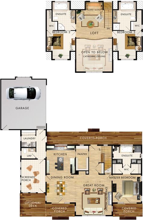 Three Bedroom Loft Floor Plans, Beaver Homes And Cottages, Beaver Homes, Loft Floor Plans, Huge Bedrooms, Office Floor Plan, Loft Office, House Plans One Story, Lake House Plans