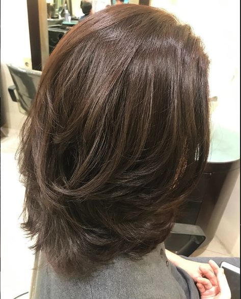 Light Layers Short Hair, Short Brown Hair Blowout, Shoulder Length Hair Volume, Medium Short Layered Haircuts Shoulder Length, Sleek Look Hairstyles, Straight Shoulder Length Hair With Layers, Brown Layered Bob, Layers Straight Hair, Should Length Hair Styles