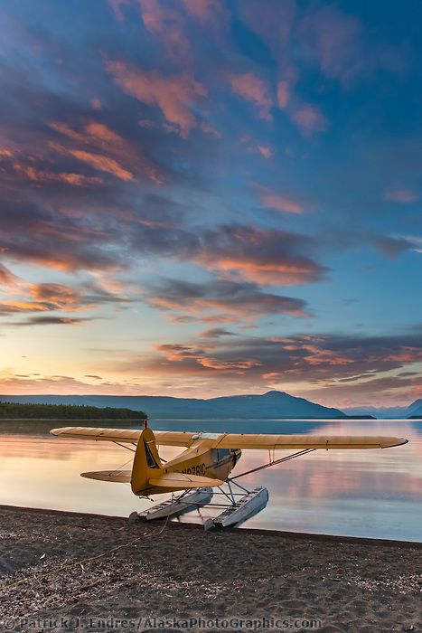 Supercub bushplane, Naknek lake sunrise | AlaskaPhotoGraphics.com Bush Flying, Piper Cub, Sea Planes, Piper Aircraft, Bush Plane, Plane Photos, Sea Plane, Plane And Pilot, Small Aircraft