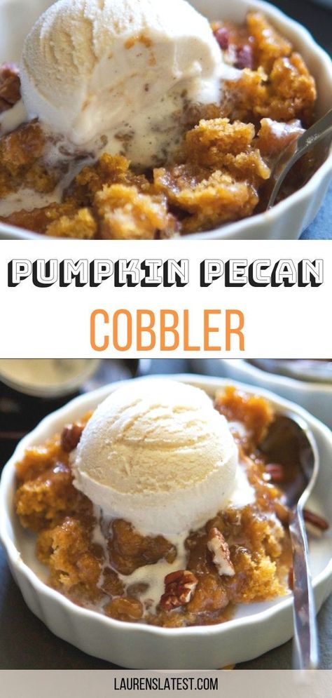 Pumpkin Pecan Cobbler, Pecan Pumpkin, Pecan Cobbler, Chewy Sugar Cookies, Spiced Pumpkin, Pumpkin Pecan, Fall Dessert, Think Food, Thanksgiving Desserts