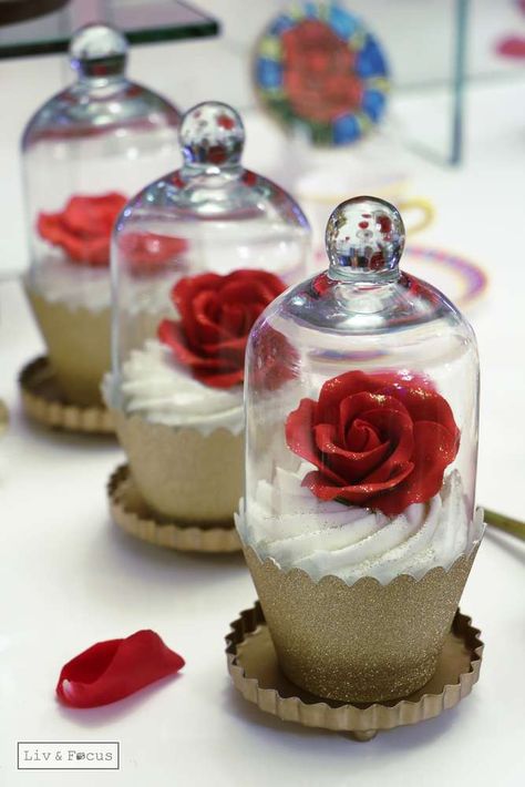 Red rose cupcakes at a Beauty and the Beast Quinceañera birthday party! See more party ideas at CatchMyParty.com! Red Rose Cupcakes, Cupcakes Rosas, Rose Cupcake, Beauty And Beast Wedding, Beauty And The Beast Theme, Beauty And The Beast Party, Belle Beauty And The Beast, Wedding Planning Ideas, Rose Cupcakes