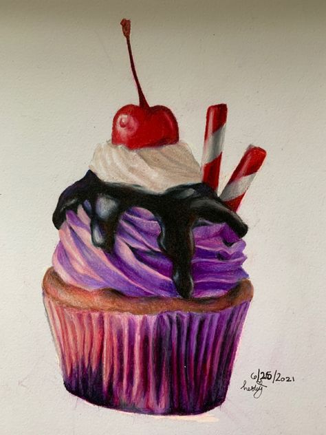 Cake Sketch, Cupcake Drawing, Food Sketch, Food Illustration Art, Colorful Cakes, Color Pencil Drawing, Color Pencil Art, Food Drawing, Realistic Drawings