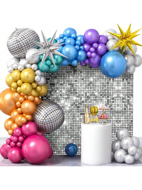 -Product Information--Multi-Function - The Disco Ball Balloons, Metallic Balloons Of Different Colors Are Not Only For Disco Party Decorations, Disco Birthday Party Decorations, Disco Ball Decorations, Disco Ball Party Decorations, But Also For 70S 80S 90S Party Decorations, Iridescent Party Decorations, Adult Birthday Party. These Disco Decorations Will Create A Night To Remember, Filled With Disco Balls, Sequins, And An Incredible Atmosphere That Transported Everyone Back To The Golden Era Of Disco Balloon Garland, Silver Sequin Backdrop, Disco Ball Balloons, Baloon Garland, 90s Disco, Ball Balloons, Disco Ball Decorations, 90s Party Decorations, Disco Theme Party