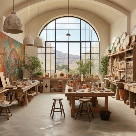 Huge Art Studio, Interior Designer Astethic, Art Studio Outdoor, Art Studio Big Windows, Paint Studio Aesthetic, Cottage Art Studio, Warehouse Art Studio, Art Atelier Aesthetic, Hans Zimmer Studio