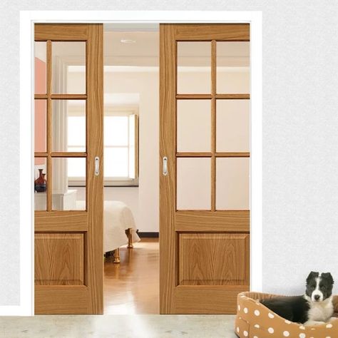 Oak Pocket Doors – Page 9 Sliding Glass Doors Interior, Oak Doors With Glass, Double Sliding Glass Doors, Double Pocket Doors, Internal Double Doors, Internal Oak Doors, Glass Pocket Doors, Internal Sliding Doors, Sliding Pocket Doors