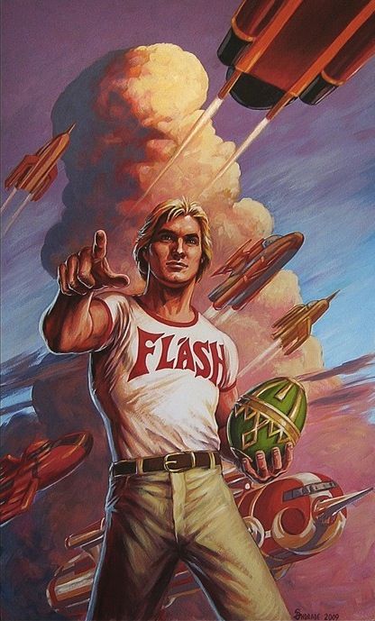 Flash Gordon painting by Stephen Andrade Flash Gordon Movie, Indian Comics, Flash Gordon, Morning Cartoon, Poster Movie, Film Images, Movie Series, Science Fiction Art, Fantasy Movies