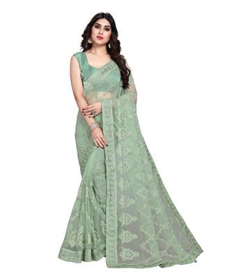 light green Soft Net saree with blouse piece - Vairagee - 3705889 Green Color Saree, Net Blouses, Latest Saree, Party Wear Saree, Green Saree, Net Saree, Net Fabric, Wear Saree, Wear Green