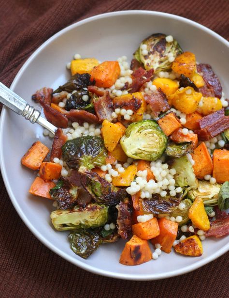 Autumn Sheet Pan, Potatoes And Bacon, Pearl Couscous, Roasted Squash, Think Food, Fall Dinner, Sheet Pan Recipes, Eating Healthy, Roasted Vegetables