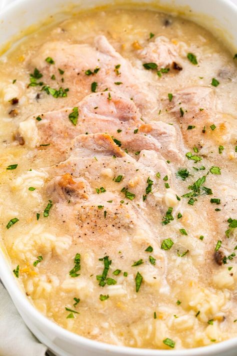 Pork Chop Rice Casserole, Baked Pork Chops And Rice, Baked Pork Loin Chops, Pork And Rice Recipes, Pork Chop Casserole Recipes, Pork Loin Chops Recipes, Baked Pork Loin, Oven Pork Chops, Pork Chops And Rice