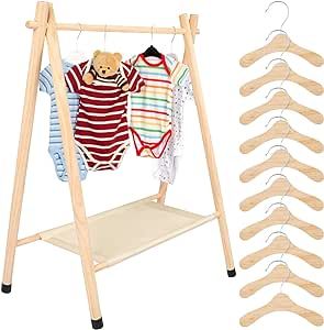 Queekay Kids Clothes Rack with 10 Wooden Clothes Hanger Dress Up Rack Dress Up Storage Child Garment Rack Clothes Organizer for Doll Kids Toddler Pet (Medium) Dress Up Rack, Kids Clothes Storage, Triangle Structure, Dress Up Storage, Kids Clothing Rack, Clothing Racks, Clothes Organizer, Kids Garments, Garment Rack