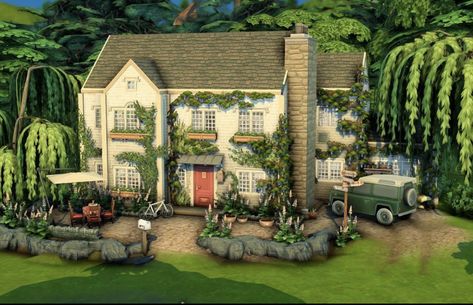 Brichester House Sims 4, Sims 4 English Country House, Willow Creek Sims 4 House Ideas, Sims 4 Henford-on-bagley Build, Farmhouse Cc Sims 4, Sims 4 Henford-on-bagley House, Sims 4 Cottage Living, Big Family House, Sims 4 Family House