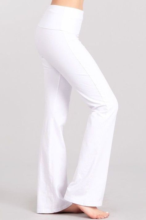 Chatoyant Bootcut Mineral Wash Fold Over Waist Pants White - Medium / White Outfit Ideas Modest, Palazzo Pants Plus Size, White Flare Pants, White Yoga Pants, Bootcut Yoga Pants, White Flares, Outfit Yoga, Body Suit Outfits, Fall Denim