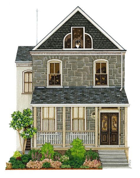 House Portraits by Adrienne Langer Antique Homes, Home Drawing, Watercolor House Painting, Sims Houses, Christmas Houses, Gouache Paint, Building Drawing, Building Illustration, Dollhouse Printables