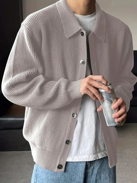 Loose Knit Cardigan, Lapel Top, Classy Outfits Men, Loose Cardigan, Cardigan Casual, Guys Clothing Styles, Áo Len Cardigan, Style Preppy, Cool Outfits For Men