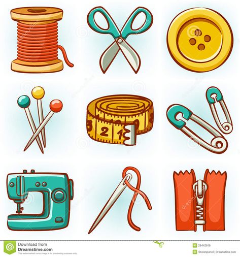 Sewing set Sewing Tools Drawing, Sewing Aesthetic Photography, Sewing Vector, Fashion Tools, Sewing Machine Drawing, Sewing Illustration, Button Tattoo, Sewing Clipart, Sewing Set