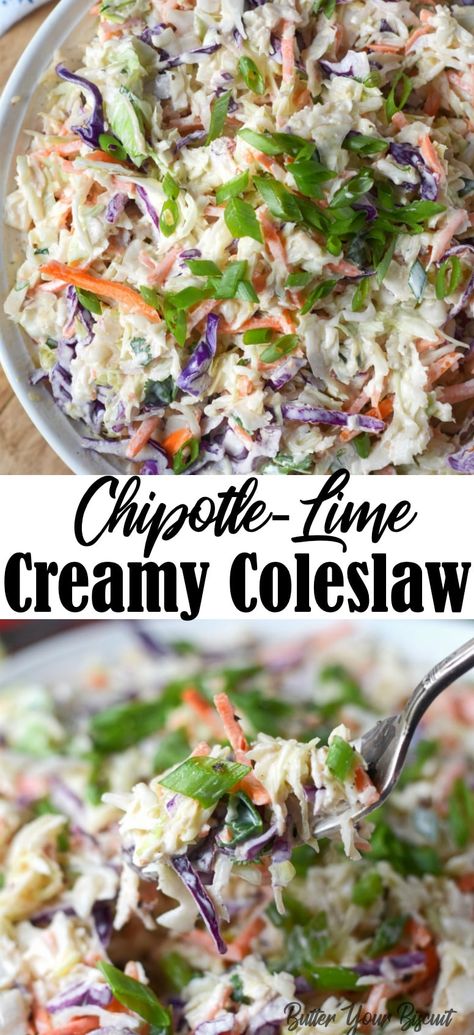 Chipotle Coleslaw, Lime Coleslaw, Crispy Vegetables, Chipotle Dressing, Touch Of Spice, Creamy Coleslaw, Creamy Dressing, Summer Side Dishes, Summer Dishes