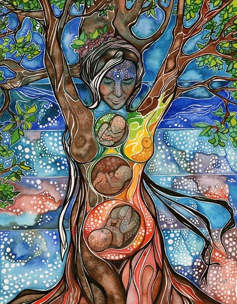 Tree of Life by Tamara Philip Tamara Phillips, Boom Kunst, Art Visionnaire, Tree Of Life Painting, Birth Art, Pregnancy Art, Tree Of Life Art, Earth Art, Goddess Art