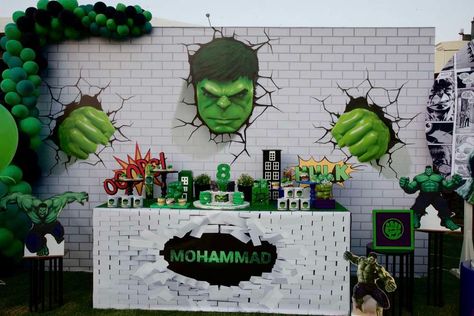 Hulk Birthday Party Ideas | Photo 1 of 21 | Catch My Party Hulk Themed Birthday Party, Hulk Birthday Party Ideas, Hulk Birthday Party Decorations, Hulk Smash Party, Hulk Theme Party, Incredible Hulk Party, Hulk Decorations, Incredible Hulk Birthday Party, Hulk Birthday Party