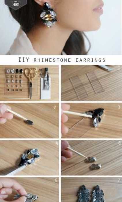 DIY_wander_and_hunt_rhinestone_earrings Diy Rhinestone Earrings, Anting Manik, Diy Rhinestone, Handmade Jewelry Diy, Jewelry Making Tutorials, Diy Schmuck, Rhinestone Jewelry, Bijoux Diy, Accessories Diy