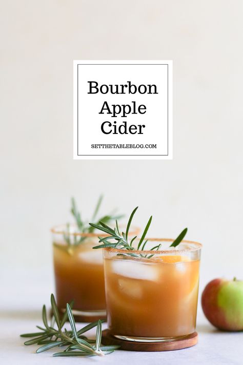 Ingredients 4 oz apple cider 2 oz bourbon 2 tablespoons cinnamon 1 tablespoon sugar orange wedge rosemary sprig Bourbon And Apple Cider Cocktail, Bourbon Cocktail Fall, Apple Cider Bourbon Cocktail, Christmas Rosemary, Apple Cocktails, Apple Cider Ingredients, Bourbon Cider, Rosemary Cocktail, Bourbon Apple Cider