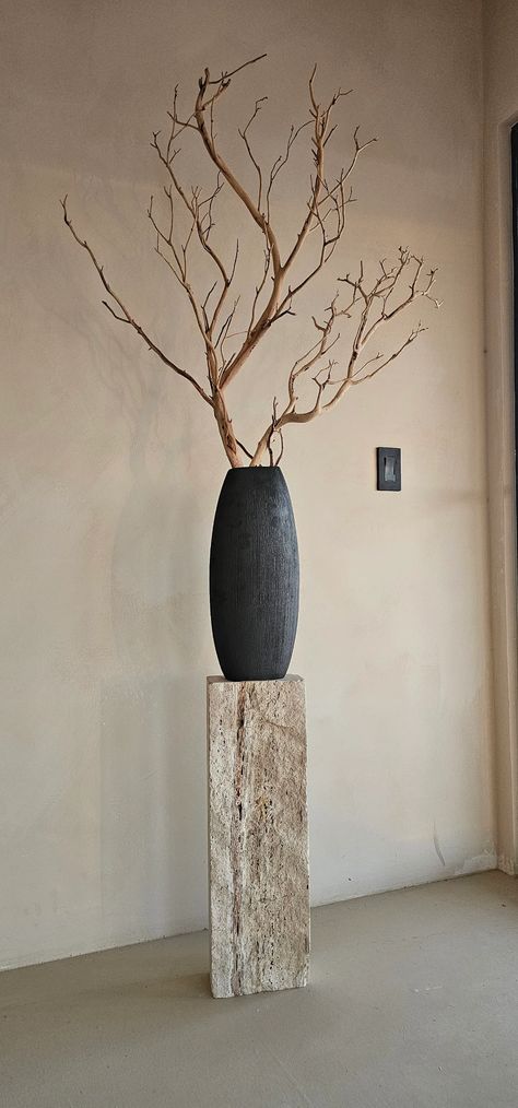 Travertine Pedestal Column - Etsy Statue On Pedestal, Pedestal Living Room, Sculpture On Pedestal, Pedestal Decor Ideas, Travertine Decor, Therapist Room, Pedestal Decor, Travertine Pedestal, Art Pedestal