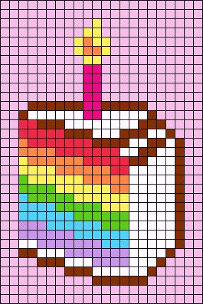 Happy Birthday Perler Bead Patterns, Pixel Art Birthday Cake, Happy Birthday Pixel Art, Pride Perler Bead Patterns, Pixel Art Birthday, Candy Pixel Art, Birthday Pixel Art, Cake Pixel Art, Pastel Pixel Art