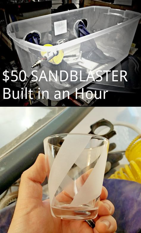 Save $200 and 8 hours of assembly by making this yourself. Diy Sand Blaster, Soda Blasting, Sand Blasting, Woodworking Workbench, Steampunk Diy, Garage Tools, Garage Shop, Homemade Tools, Wood Plans