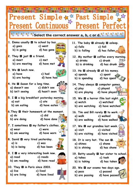 Verb tenses interactive and downloadable worksheet. You can do the exercises online or download the worksheet as pdf. Past Tense Worksheet, Tenses Exercises, All Verbs, English Grammar Test, All Tenses, Tenses Grammar, Tenses English, Materi Bahasa Inggris, English Grammar Tenses