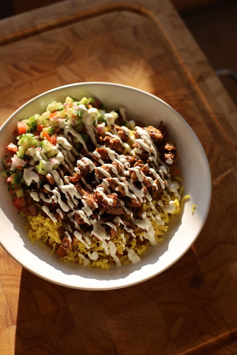 Chicken Shawarma Rice Bowls — theredbowl Chicken Shawarma Rice, Chicken Yellow Rice, Shawarma Rice, Garlic Sauce For Chicken, Shawarma Spices, Homemade Recipe Books, Creamed Cucumbers, Seasoned Rice Recipes, Middle East Recipes