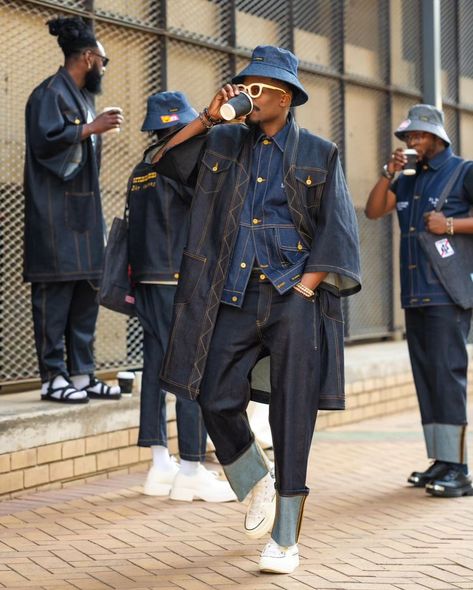 Guzangs | “Denim Obsession” by the South African based brand, Project Inflamed (@project_inflamed_official ) | Instagram Denim On Denim Outfit Men, Denim Outfit Men, Mode Kimono, Pharrell Williams, Streetwear Men Outfits, Men Fits, Fashion Design Clothes, Denim Outfit, Mens Street Style