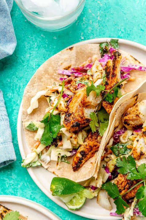 Blackened Fish Tacos with Cabbage Slaw - Fed & Fit Fish Taco Cabbage Slaw, Avocado Coleslaw, Fish Taco Toppings, Fish Tacos With Cabbage Slaw, Avocado Slaw, Tacos With Cabbage Slaw, Slaw For Fish Tacos, Fish Tacos With Cabbage, Blackened Fish Tacos