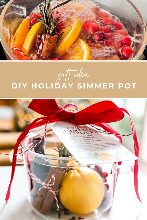 DIY Christmas Simmer Pot Gift Idea + Free Download Christmas Boiling Pot, Diy Simmer Pots Gifts, Holiday Simmer Pot Kits, Christmas Fragrance Pot, Diy Summer Pot Gift, Winter Simmer Pot Gift, Christmas Pot Pourri Diy, Christmas Simmering Pot, Simmer Pot Recipes Williams Sonoma