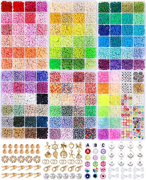 PRICES MAY VARY. Rainbow Colored Clay Beads Kit: Totally appro. 11108 Pcs clay beads and charms kit for jewelry making kit placed in 6 boxes. Clay beads has 10560pcs (132colors* 80pcs). Charms kit includes 548pcs, you can make bracelets/jewelry in different colors to match different themes Premium Material: Clay beads for bracelet making are made of high quality polymer clay, safe and skin-friendly, light-weight and comfortable to wear. Bright colors that will not fade Trendy Gifts Choice: With Bracelet Making Kit Beads, Bracelet Making Supplies, Clay Beads Set, Clay Beads Kit, Christmas Bracelets Ideas, Clay Bead Bracelet Kit, Clay Bead Kit, Clay Bead Ideas, Bracelets Kits