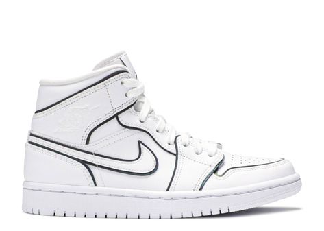 Air Jordan 1 Sneakers | Flight Club Jordan 1 Mid Iridescent Reflective White, Wedge Tennis Shoes, Nike Jordan 1 Mid, Wmns Air Jordan 1, Air Jordan 1 Mid Se, Preppy Shoes, Flight Club, All Nike Shoes, Nike Air Jordan 1 Mid