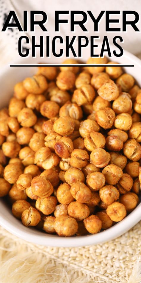 Crispy Air Fryer Chickpeas, Air Fryer Chickpeas, Chickpea Recipes Easy, Roasted Garbanzo Beans, Chicken Peas, Chickpea Recipes Roasted, Chickpea Snacks, Chickpeas Recipe, Cooking Spray