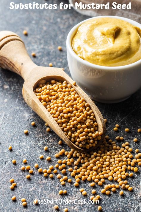 Table with mustard seeds spilling out of a scoop and a bowl of prepared mustard. Homemade Bread Dough, Whole Grain Mustard, Homemade Mustard, Creole Mustard, Seeds Benefits, Yellow Mustard Seeds, Mustard Recipe, Spicy Brown Mustard, Creamy Potato Salad