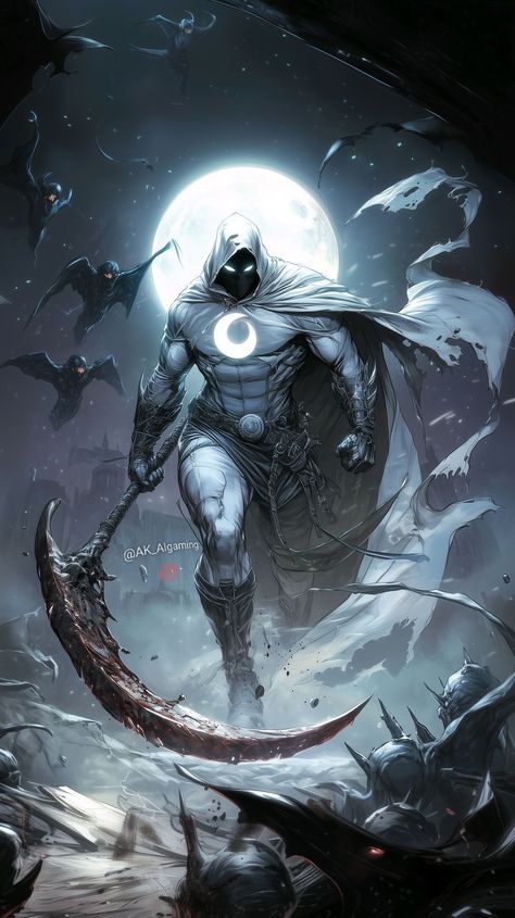 AK AI Art | 🌙✨ Ready to explore the darker side of Marvel? 🔦🖤 Feast your eyes on Moon Knight reimagined as the Reaper! 💀🦸‍♂️ #MoonKnight… | Instagram Moon Knight Art, Khonshu Moon Knight, Moon Knight Fanart, Dark Marvel, Moonknight Marvel, Marvel Legion, Moon Knight Comics, Hero Outfits, Superhero Pictures