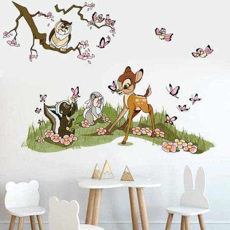 PRICES MAY VARY. Elements included Bambi and friends, A Life in the Woods. Cute Forest animals theme wall decals. Material: Vinyl.Non-toxic, environmental protection, waterproof. Easy to apply, remove and reuse without leaving damage or residue. Very easy to assemble and great focal point in your playroom, kids room, baby girls and boys room It can be stuck to walls, furniture, tiles, mirrors and windows, any flat surface. Do not stick to any powder coated wall, irregular surface, oil and dust s Baby Nursery Murals, Bambi Nursery, Animal Wall Stickers, Woodland Wall Decor, Woodland Stickers, Forest Animals Theme, Kids Bedroom Wall Decor, Baby Nursery Wall Decor, Kids Bedroom Walls