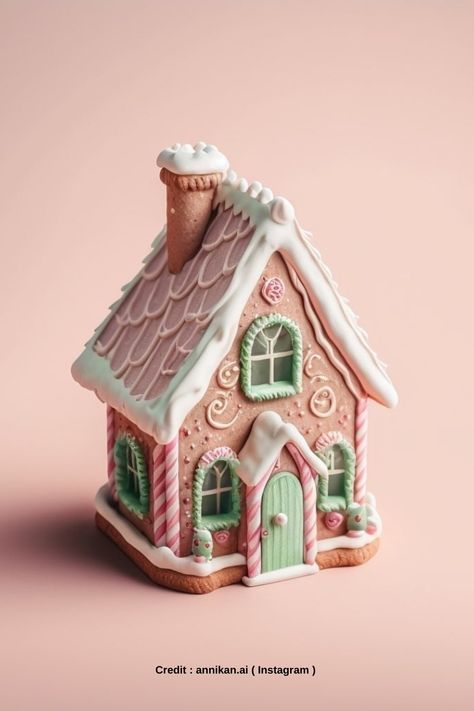 Fairy Gingerbread House Ideas, Christmas Crafts Gingerbread House, Gingerbread House Layout, Colourful Gingerbread House, Gingerbread House Small, Realistic Gingerbread House, Gingerbread House Inspo Easy, Gingerbread Ceramic House, Unusual Gingerbread Houses