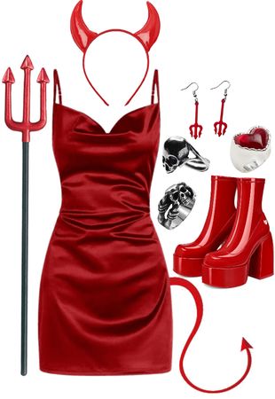 Halloween Devil Outfit, Devil Outfit Dress To Impress, Devil Halloween Costume For Women, Devils Costume, Devil Costume Ideas, Devil Costume Women, Halloween Costumes Devil, Halloween Devil Costume, Devil Outfit