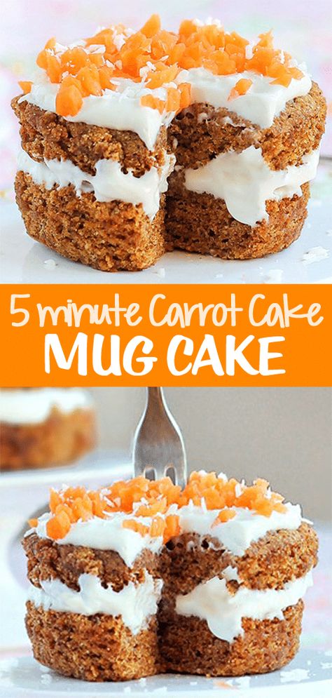 5 Minute Carrot Mug Cake Easter Recipe Carrot Cake In A Mug, Carrot Cake Mug Cake, Banana Bread Mug, Microwave Mug Recipes, Gluten Free Mug Cake, Dessert In A Mug, Cake In A Mug, Super Easy Desserts, Mug Cake Microwave