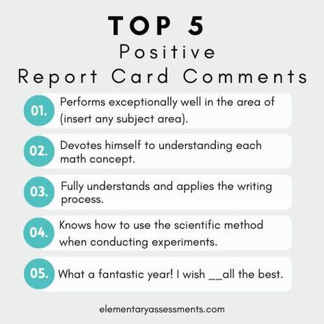 Report Card Comments For Kindergarten, Positive Report Card Comments, Report Comments, Report Card Comments, Classroom Discussion, Work Habits, Higher Order Thinking, Levels Of Understanding, Classroom Jobs