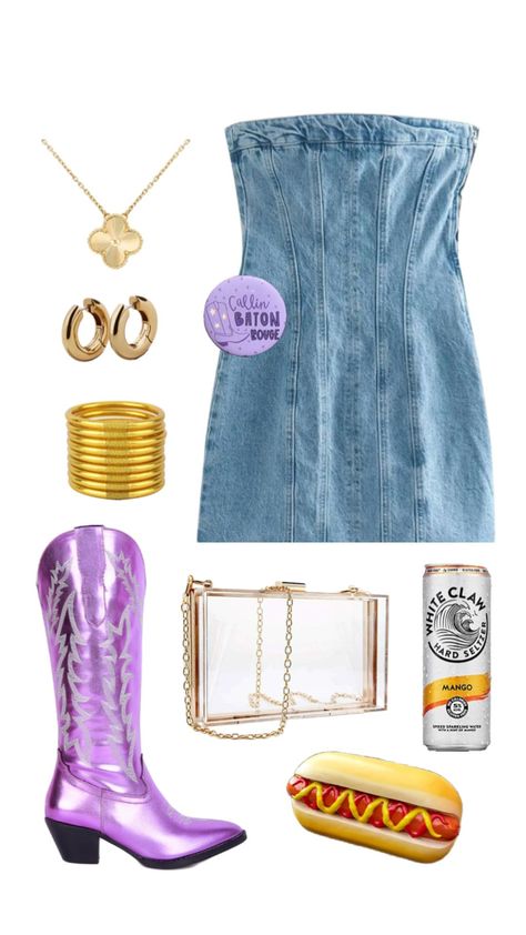 Lsu Clothes, Lsu Aesthetic, Tcu Gameday Outfit, Gameday Outfit Lsu, Lsu Game Day Outfit, Football Gameday Outfit, Lsu Tailgate, Outfit Ideas Cowgirl, Nashville Bachelorette Party Outfit