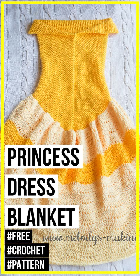 Crochet Princess Blanket, Crochet Princess Dress, Princess Blankets, Crochet Princess, Crocheted Dress, Crochet Blanket Pattern Easy, Crochet Disney, Easy Crochet Blanket, Unique Blankets