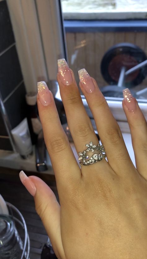 Sparkly French Tip Nails, Growth Tattoos, Simple Prom Nails, White Sparkle Nails, Silver Sparkle Nails, Pink Sparkle Nails, Sparkly Nail Designs, Brush Techniques, Blue Prom Nails