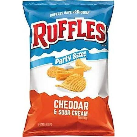 Chip lovers have come to know that R R R Ruffles Have Ridges! The thick ridges of Ruffles Potato Chips help hold more great potato chip flavors and stand up to the thickest dips. Ruffles Cheddar and Sour Cream Chips are made with real cheddar cheese and contain no gluten. Sour Cream Chips, Chip Flavors, Sour Cream Potatoes, Potato Chip Flavors, Dr Visuals, Ruffles Potato Chips, Potato Chip, Potato Chips, Cheddar Cheese