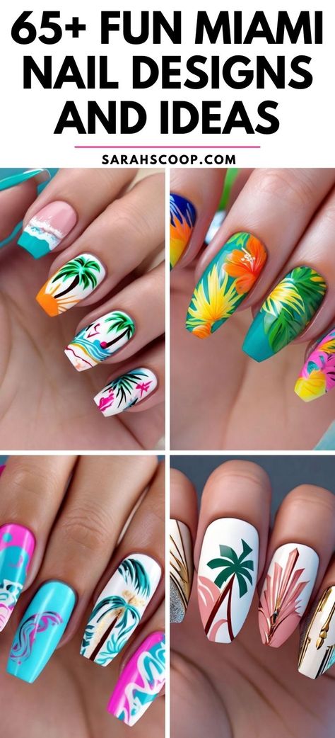 Sizzle in style with these Miami-inspired nail designs. Get your glam on! 💅☀️ #nailinspo #naildesigns #miami Nails For Thailand Trip, Miami Inspired Nails, Mexico Nail Ideas, Hawaii Inspired Nails, Miami Nails Ideas, Hawaii Nail Designs, Hawaii Nails, Miami Shopping, Gradient Nail Design